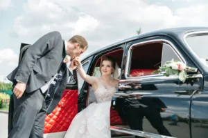 Bride and groom limousine Aerolux limousine wedding limo service