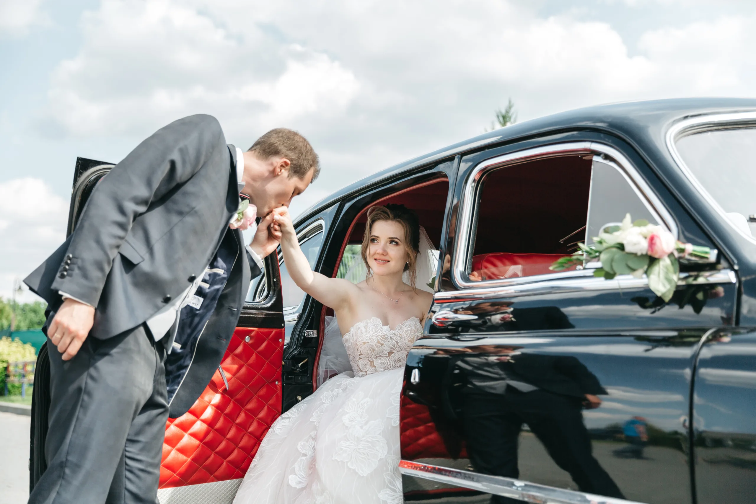 Bride and groom limousine Aerolux limousine wedding limo service